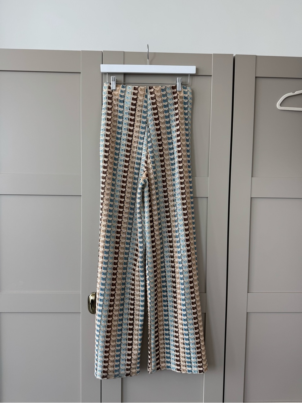H&M Wide-Leg Crochet-Style Pants — Cream, Blue & Brown